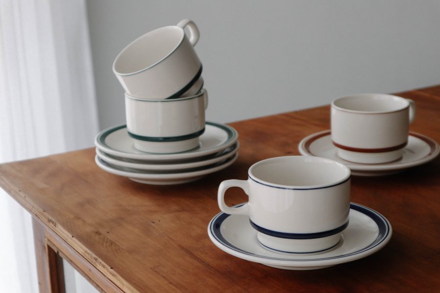 KOYO 日本光洋陶器 復古滾線咖啡杯盤組